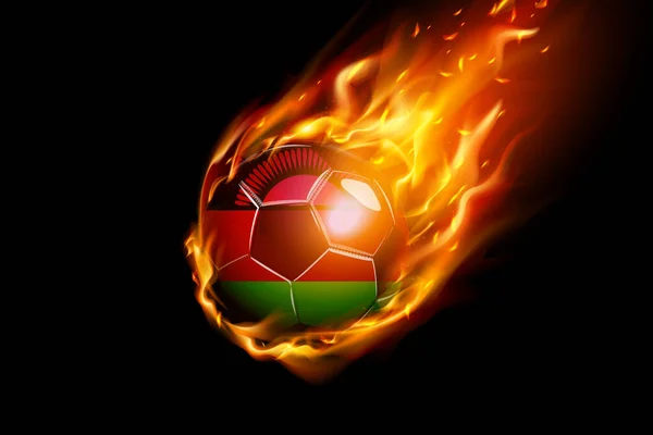 Bandera Malawi Con Diseño Realista Fútbol Fuego Aislado Sobre Fondo — Vector de stock