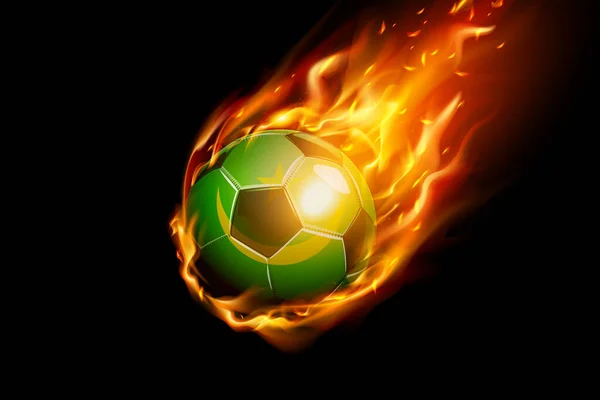 Mauritania Bandera Con Fuego Fútbol Diseño Realista Aislado Sobre Fondo — Vector de stock