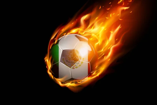 Drapeau Mexique Avec Feu Football Design Réaliste Isolé Sur Fond — Image vectorielle