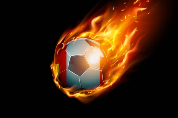 Mongolei Flagge Mit Feuer Football Realistic Design Isoliert Auf Schwarzem — Stockvektor