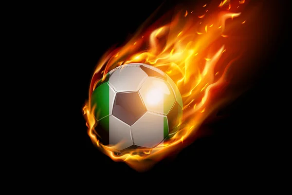 Nigeria Bandera Con Fuego Fútbol Diseño Realista Aislado Sobre Fondo — Vector de stock