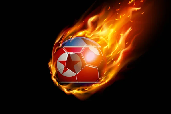 Drapeau Corée Nord Avec Feu Football Design Réaliste Isolé Sur — Image vectorielle