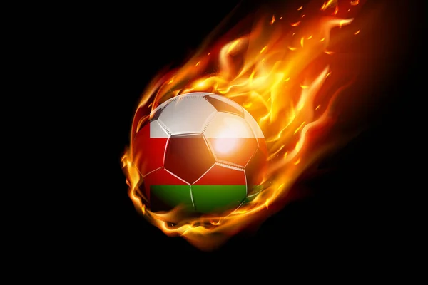 Bandera Omán Con Fuego Fútbol Diseño Realista Aislado Sobre Fondo — Vector de stock