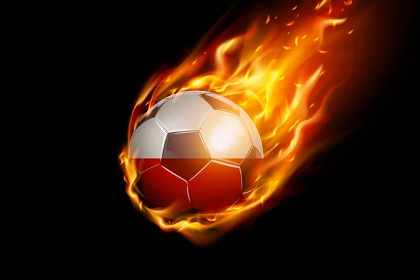 Bandera Polonia Con Fuego Fútbol Diseño Realista Aislado Sobre Fondo — Vector de stock