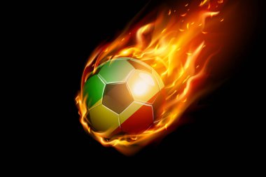Kongo Cumhuriyeti Ateşli Bayrak Futbol Gerçekçi Tasarımı siyah arka planda izole edildi. Vektör illüstrasyonu