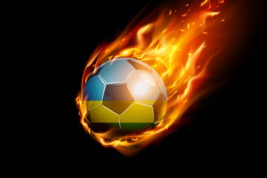 Ruanda Flag with Fire Football Realistik Tasarımı siyah arka planda izole edildi. Vektör illüstrasyonu