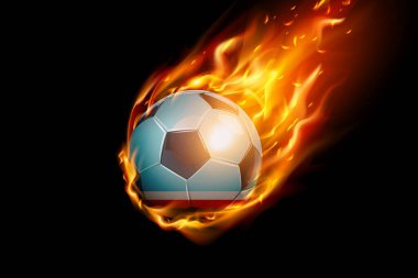 Siyah arka planda, Ateşli Cumhuriyet Bayrağı ile Ateşli Futbolcu Gerçekçi Tasarım izole edildi. Vektör illüstrasyonu