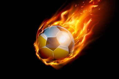 Tierra de Fuego Flag with Fire Football Realistik Design siyah arka planda izole edildi. Vektör illüstrasyonu