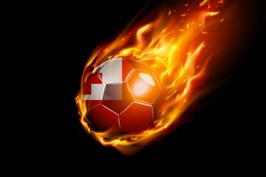 Tonga Flag with Fire Football Realistik Tasarımı siyah arka planda izole edildi. Vektör illüstrasyonu