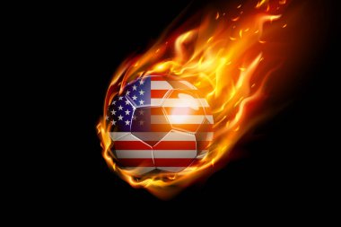 Ateşli Amerikan Bayrağı Futbolcu Gerçekçi Tasarımı siyah arka planda izole edildi. Vektör illüstrasyonu
