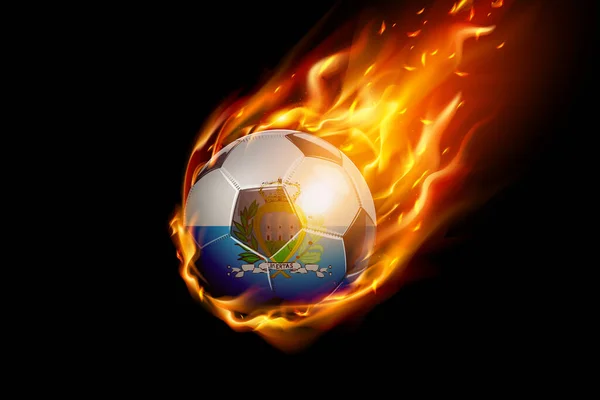 Bandera San Marino Con Diseño Realista Fútbol Fuego Aislado Sobre — Vector de stock