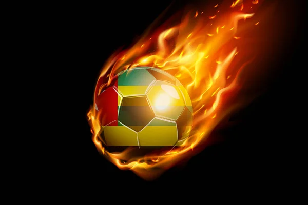 Togo Bandera Con Fuego Fútbol Diseño Realista Aislado Sobre Fondo — Vector de stock