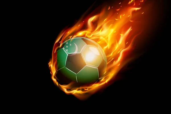Bandera Turkmenistán Con Diseño Realista Fútbol Fuego Aislado Sobre Fondo — Vector de stock
