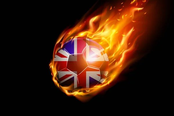 Bandiera Del Regno Unito Con Fire Football Realistic Design Isolato — Vettoriale Stock