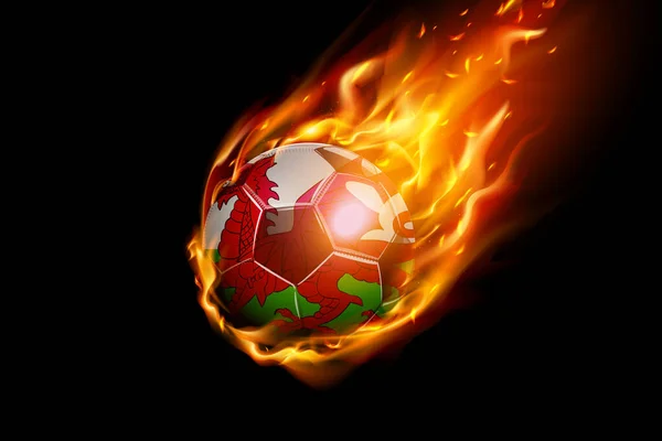 Флаг Уэльса Огненным Футбольным Реалистичным Дизайном Изолирован Чёрном Фоне Векторная — стоковый вектор