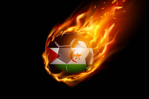 Bandera Del Sahara Occidental Con Diseño Realista Fútbol Fuego Aislado — Archivo Imágenes Vectoriales