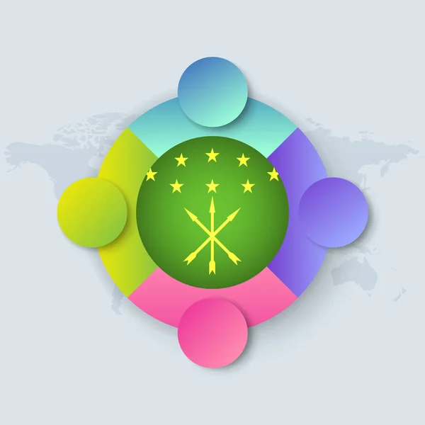Bandera Adygea Con Diseño Infográfico Aislado Mapa Del Mundo Ilustración — Vector de stock