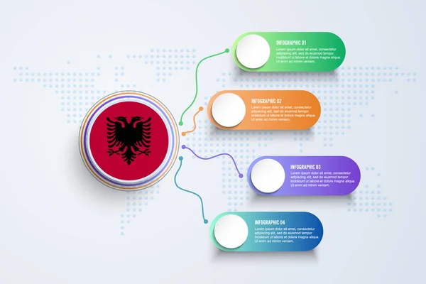 Albanien Flagge Mit Infografik Design Einfügen Mit Geteilter Runder Form — Stockvektor