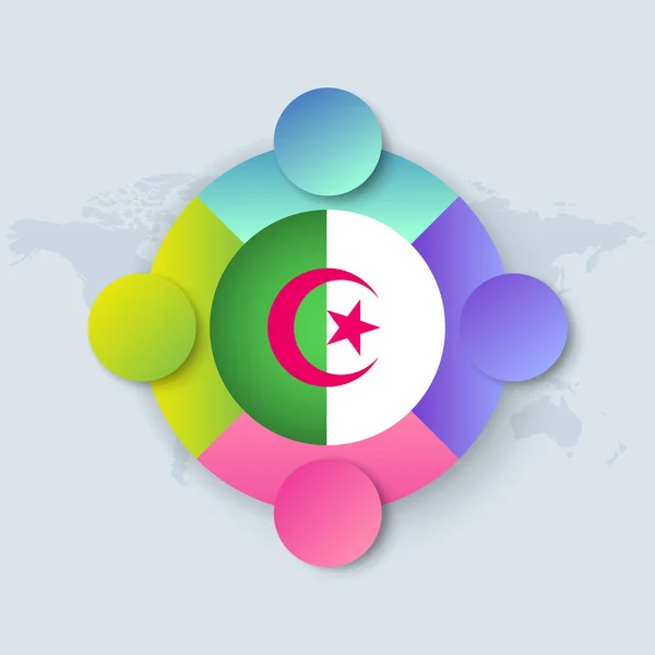 Σημαία Αλγερίας Infographic Design Απομονωμένη Στον Παγκόσμιο Χάρτη Εικονογράφηση Διανύσματος — Διανυσματικό Αρχείο