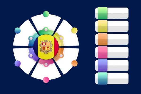 Andorra Flagge Mit Infografik Design Einbau Mit Geteilter Runder Form — Stockvektor