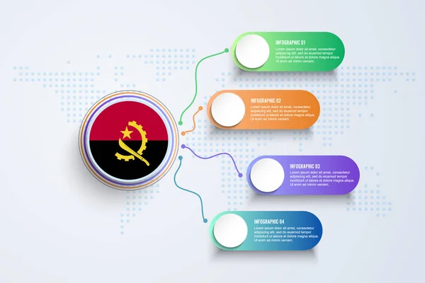 Bandera Angola Con Diseño Infográfico Aislado Mapa Dot World Ilustración — Archivo Imágenes Vectoriales