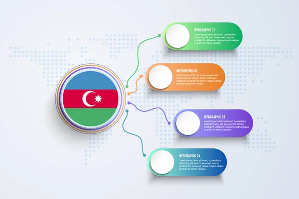 Bendera Azerbaijan Dengan Desain Infografis Terisolasi Peta Dot World Ilustrasi - Stok Vektor
