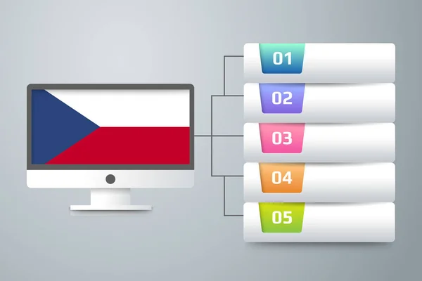 Bendera Republik Ceko Dengan Infografis Desain Inkorporasi Dengan Pemantau Komputer - Stok Vektor
