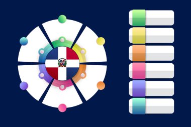 Infographic Design Incorporign ile bölünmüş yuvarlak şekilli Dominik Cumhuriyeti Bayrağı. Vektör illüstrasyonu.