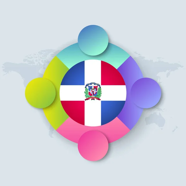 世界地图上孤立的多明尼加共和国国旗和信息设计 矢量说明 — 图库矢量图片