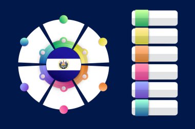 El Salvador Bayrağı, Infographic Design Incorporign ile bölünmüş yuvarlak şekilli. Vektör illüstrasyonu.