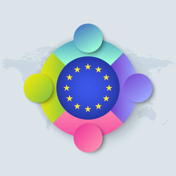 Σημαία Της Ευρωπαϊκής Ένωσης Infographic Design Απομονωμένη Στον Παγκόσμιο Χάρτη — Διανυσματικό Αρχείο