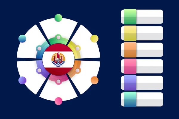 Bandiera Polinesia Francese Con Infografica Incorporare Con Forma Rotonda Divisa — Vettoriale Stock