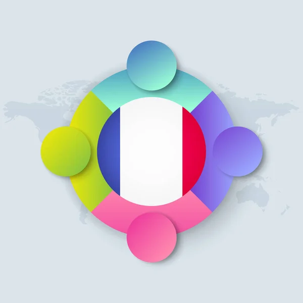 France Drapeau Avec Infographie Isolée Sur Carte Monde Illustration Vectorielle — Image vectorielle