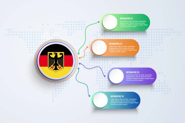 Germania Bandiera Con Disegno Infografico Isolato Sulla Mappa Del Mondo — Vettoriale Stock