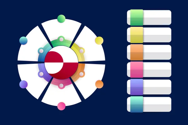 Grönland Bayrağı Infographic Design Incorporign Ile Bölünmüş Yuvarlak Şekilli Vektör — Stok Vektör