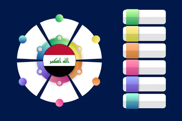 Irak Bayrağı Infographic Design Incorporign Ile Bölünmüş Yuvarlak Şekilli Vektör — Stok Vektör