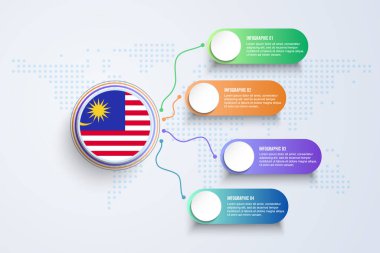 Dot World haritasında Infographic Design ile Malezya Bayrağı izole edildi. Vektör illüstrasyonu.