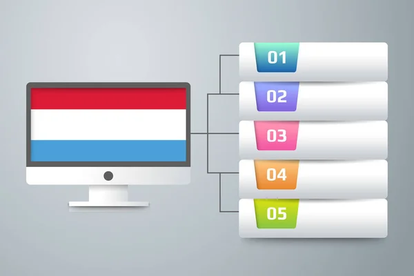 Bendera Luksemburg Dengan Infographic Design Incorporated Dengan Pemantau Komputer Ilustrasi - Stok Vektor