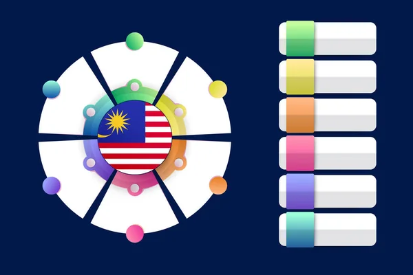 Bandera Malasia Con Diseño Infográfico Incorpore Con Forma Redonda Dividida — Archivo Imágenes Vectoriales