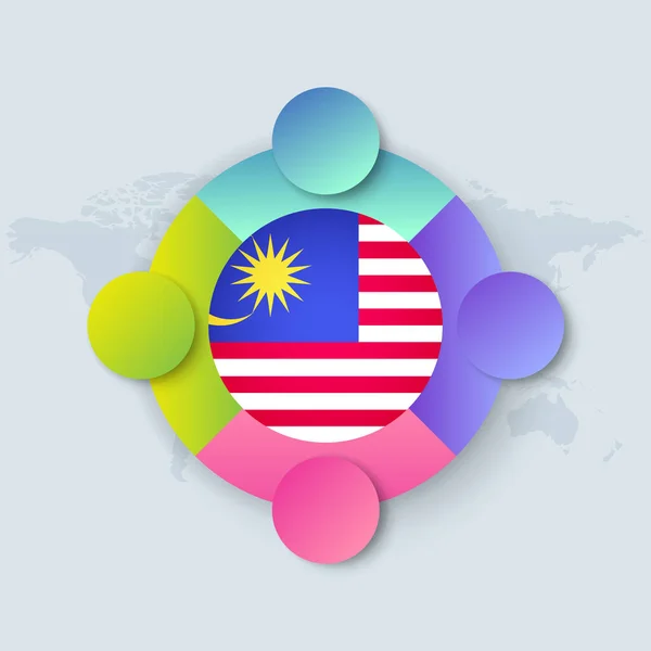 Dünya Haritasında Izole Edilmiş Infographic Design Ile Malezya Bayrağı Vektör — Stok Vektör