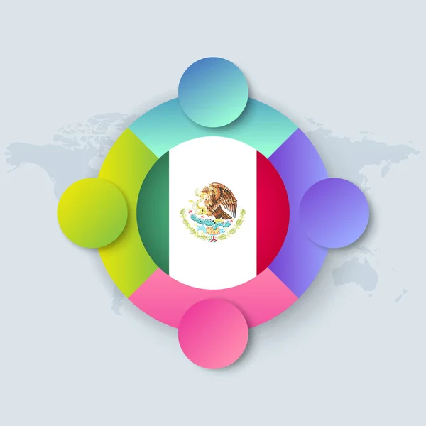 Mexiko Flagge Mit Infografik Design Isoliert Auf Der Weltkarte Vektorillustration — Stockvektor