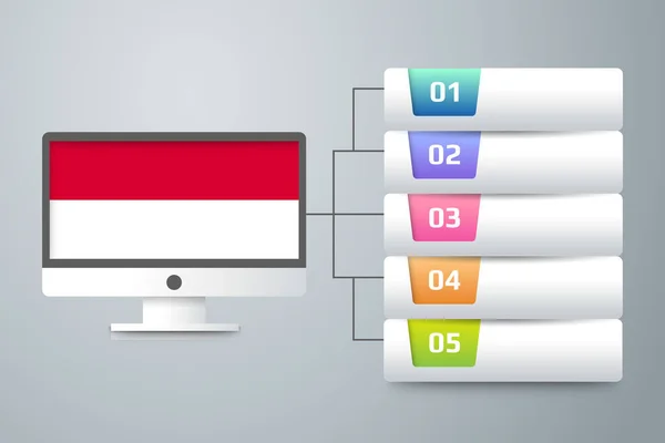 Bendera Monako Dengan Infographic Design Inkorporasi Dengan Monitor Komputer Ilustrasi - Stok Vektor