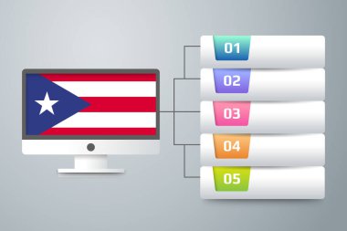 Bilgisayar Monitörlü Porto Riko Bayrağı Infographic Design Incorporign ile. Vektör illüstrasyonu.