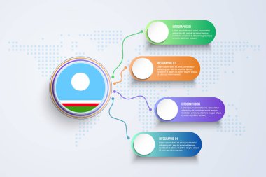 Infographic Design ile Sakha Cumhuriyet Bayrağı dünya haritasında izole edildi. Vektör illüstrasyonu.