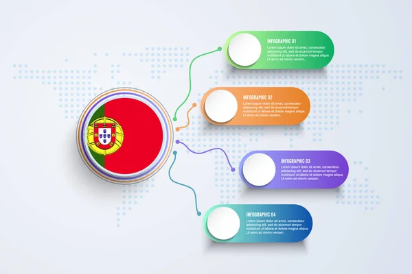 Portugal Flag Infographic Design Isolated Dot World Map 일러스트 — 스톡 벡터