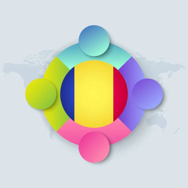 罗马尼亚国旗与信息图形设计孤立在世界地图上 矢量说明 — 图库矢量图片