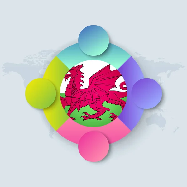 Galles Bandiera Con Disegno Infografico Isolato Sulla Mappa Del Mondo — Vettoriale Stock