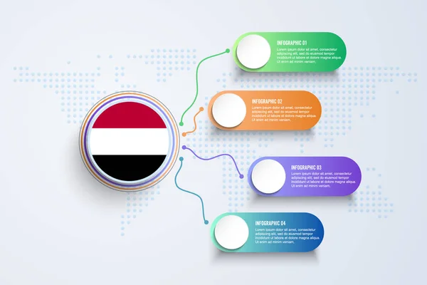 Bendera Yaman Dengan Desain Infografis Diisolasi Peta Dot World Ilustrasi - Stok Vektor