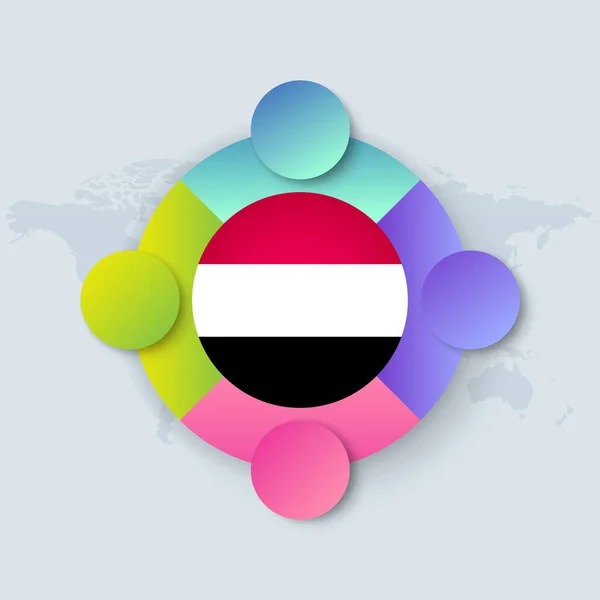 イエメン世界地図上に隔離されたインフォグラフィックデザインでフラグを立てます ベクターイラスト — ストックベクタ