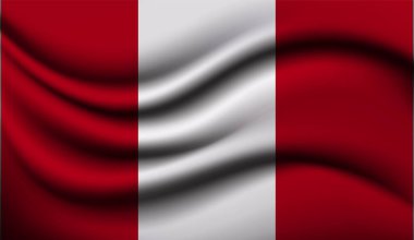 Peru Gerçekçi Sallanan Bayrak Tasarımı. Vektör çizimi. Arkaplan, doku veya pankart için kullanılacak.